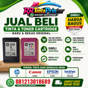RRTintaPrinter Magelang melayani jual beli tinta dan toner cartridge original baru maupun bekas. Terima tinta HP, Canon, Epson, Brother, toner LaserJet, partai kecil maupun besar, serta bisa jemput ke alamat di Magelang dan sekitarnya. Hubungi WhatsApp 081213018689.